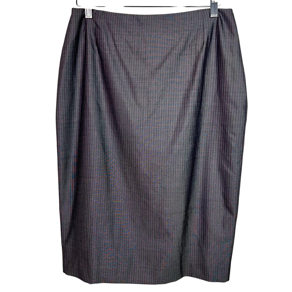 Escada Womens 14‎ EU 44 Wool Silk Blend Gray Pink Pinstripe Pencil Skirt